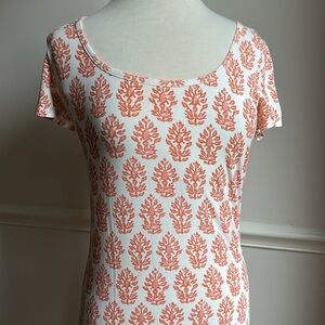 J McLaughlin T shirt Dress short sleeve Orange Ikat print XS EUC